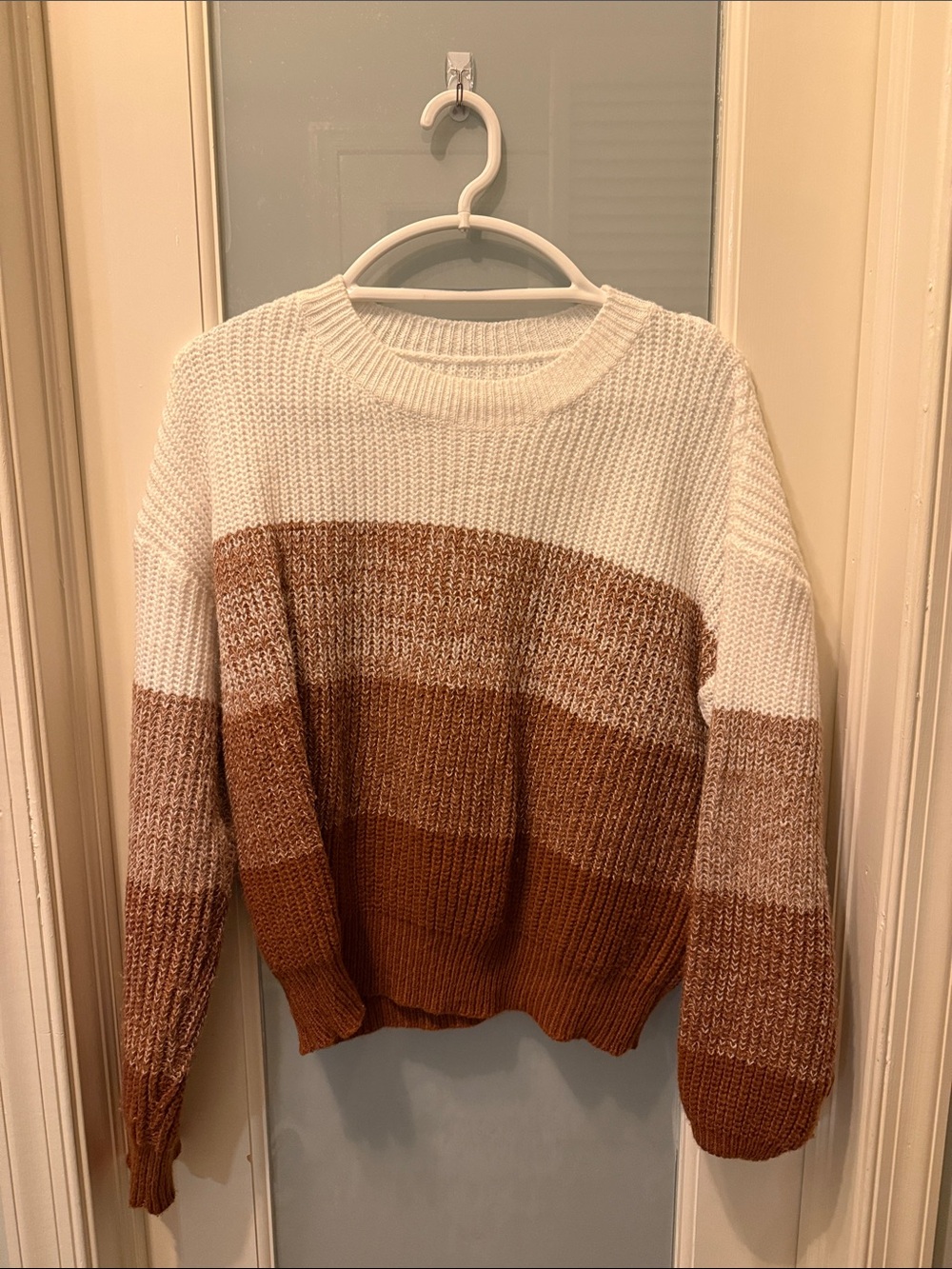 Women’s Striped Crewneck Sweater - Cream and Brown